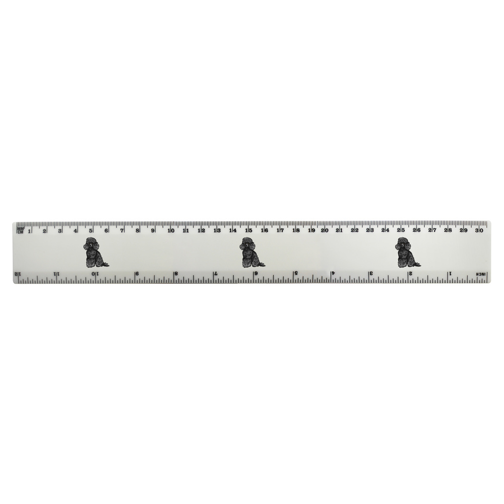 'Black Toy Poodle' White Plastic Ruler - 30cm (12in) - Stationery for School, Office, Drawing and Crafts (RL00053573)