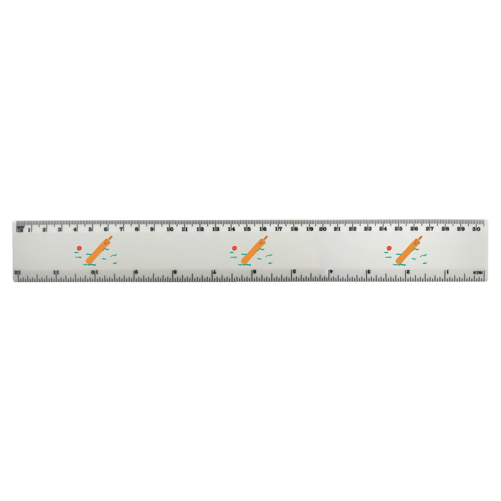 'Cricket bat and ball' 30cm (12 Inch) White Plastic Ruler (RL00072808)
