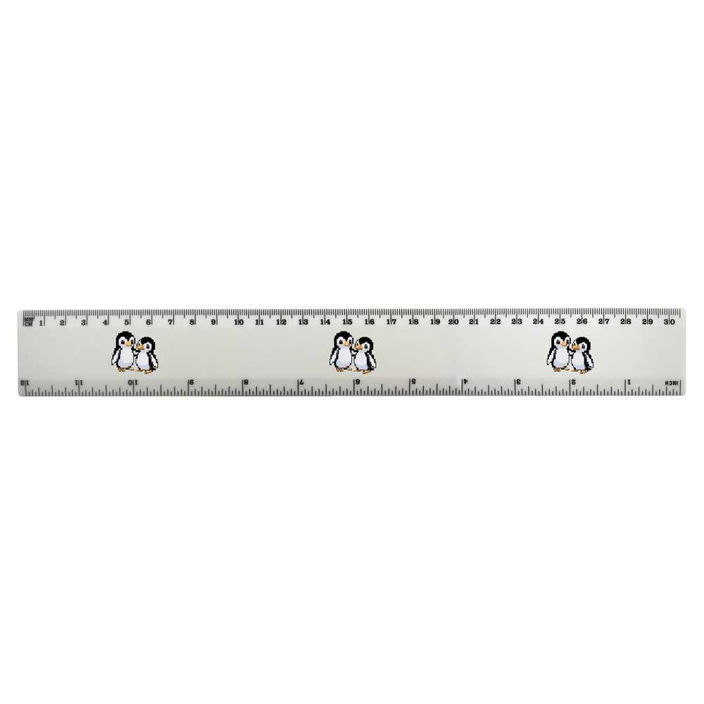 'Pixel Art Penguins' White Plastic Ruler - 30cm (12in) - Stationery for School, Office, Drawing and Crafts (RL00077780)