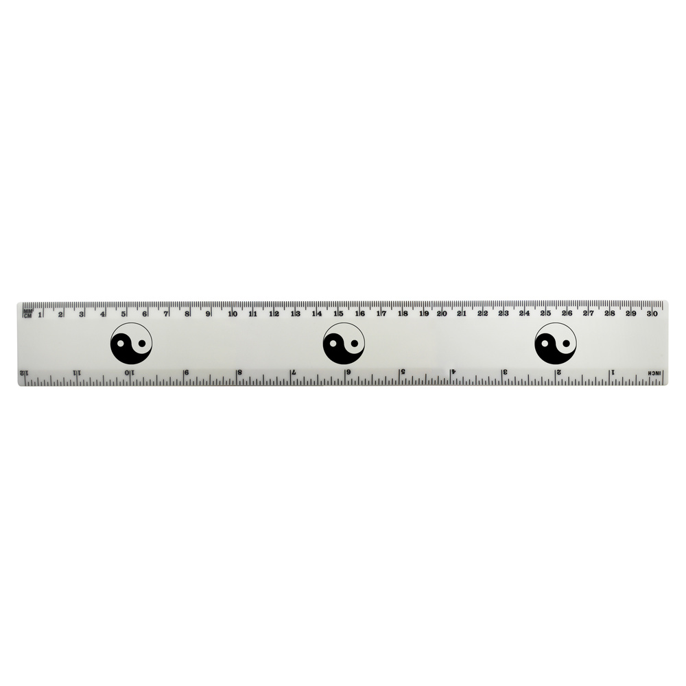 'Yin Yang Symbol Traditional' 30cm (12 Inch) White Plastic Ruler (RL00080030)