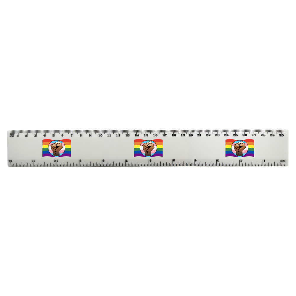 'Waving Rainbow QPOC and Trans Flag' 30cm (12 Inch) White Plastic Ruler (RL00090022)