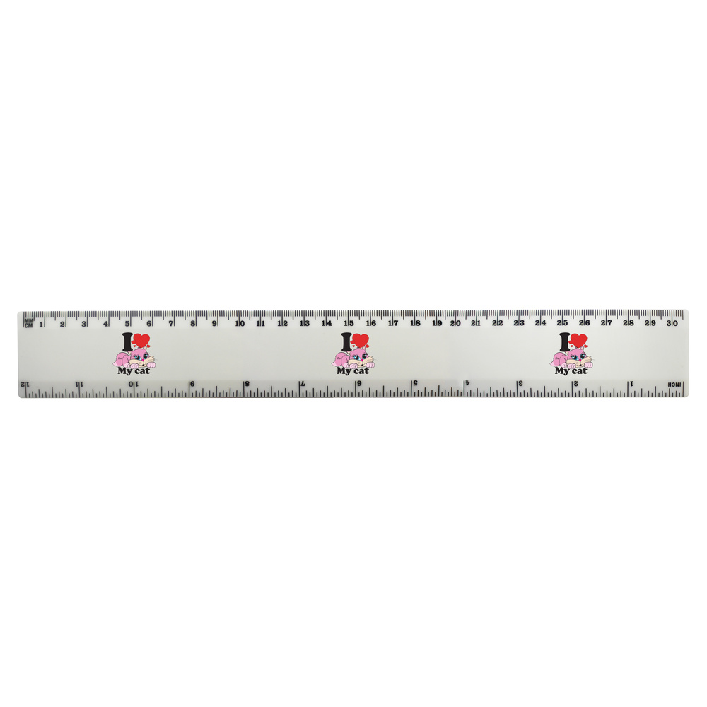 'Kitten Cartoon' 30cm (12 Inch) White Plastic Ruler (RL00098078)