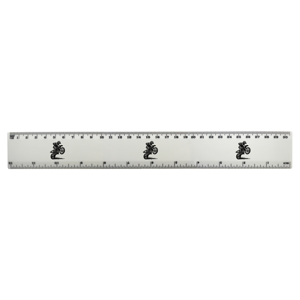 'Dirt Bike Rider' White Plastic Ruler - 30cm (12in) - Stationery for School, Office, Drawing and Crafts (RL00098674)