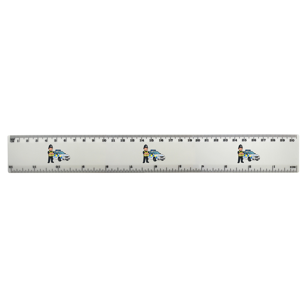 'Police Officer & Car' 30cm (12 Inch) White Plastic Ruler (RL00102578)