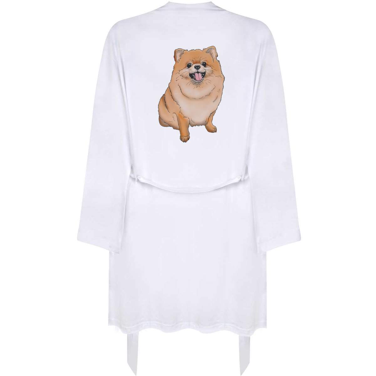 'Pomeranian Dog' Dressing Gown / Robe - S - White Lightweight 100% Cotton Loungewear (RO00039694)