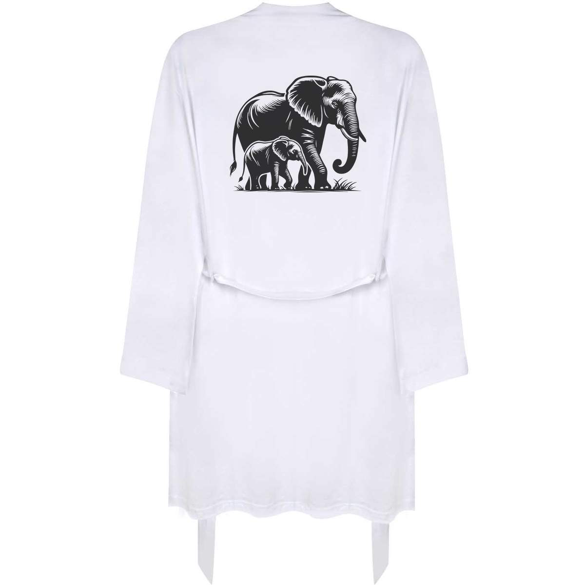 'Mother & Baby Elephant' Dressing Gown / Robe - S - White Lightweight 100% Cotton Loungewear (RO00099059)