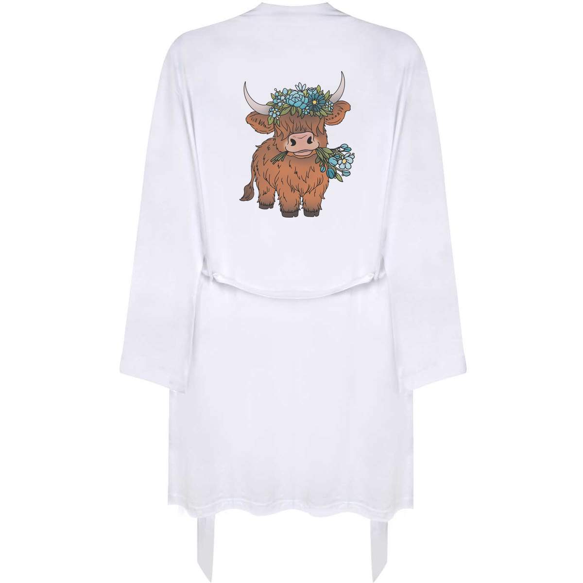Small 'Highland Cow With Flowers' Adult Dressing Robe / Gown (RO00103232)