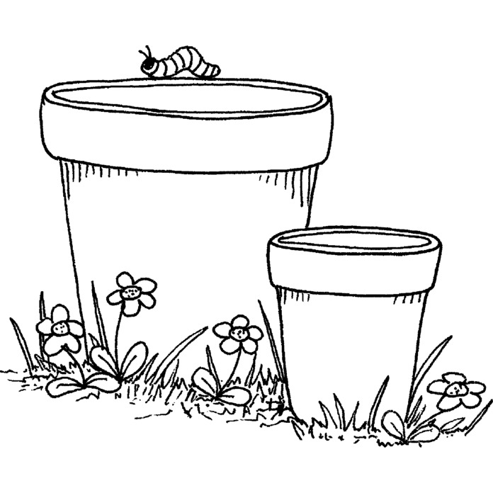 'Plant Pots' Unmounted Rubber Stamp - For Crafting, Scrapbooking and Card Making (RS000203)