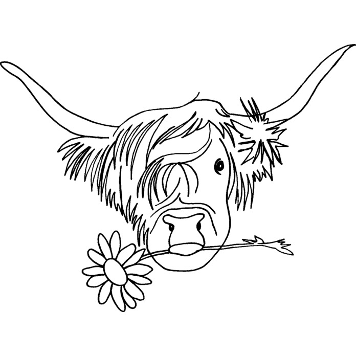 'Highland Cow With Flower' Unmounted Rubber Stamp (RS022120)