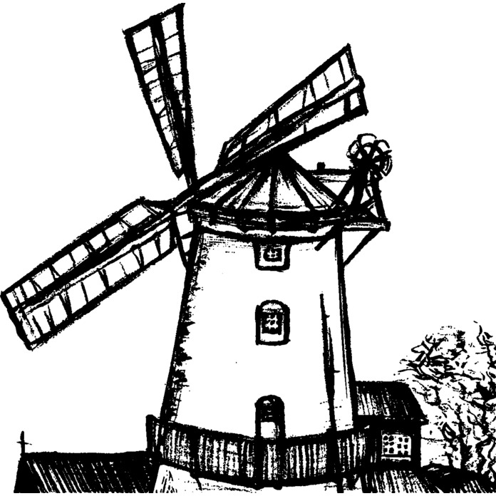 'Windmill Scene' Unmounted Rubber Stamp - For Crafting, Scrapbooking and Card Making (RS016060)