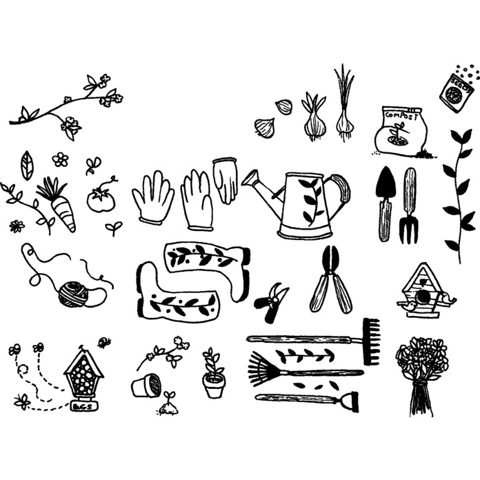 'Gardening Tools & Items' Unmounted Rubber Stamp - For Crafting, Scrapbooking and Card Making (RS023808)