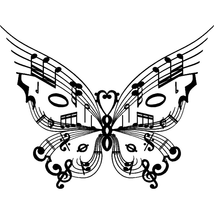 'Music Butterfly' Unmounted Rubber Stamp -  For Crafting, Scrapbooking and Card Making - Size A8 (RS00034469)