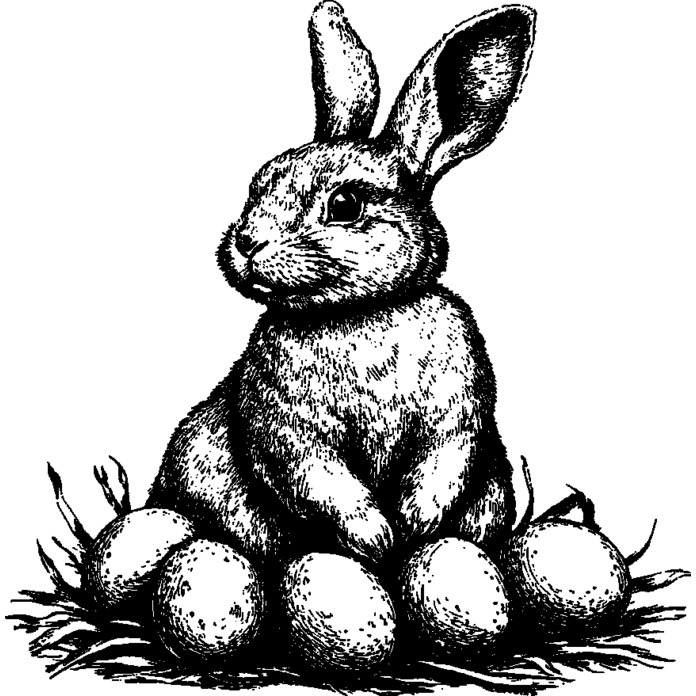 'Easter Bunny with Eggs' Unmounted Rubber Stamp - A8 - Craft Stamp for Scrapbooking, Card Making, Journals and Creative Projects (RS00060382)