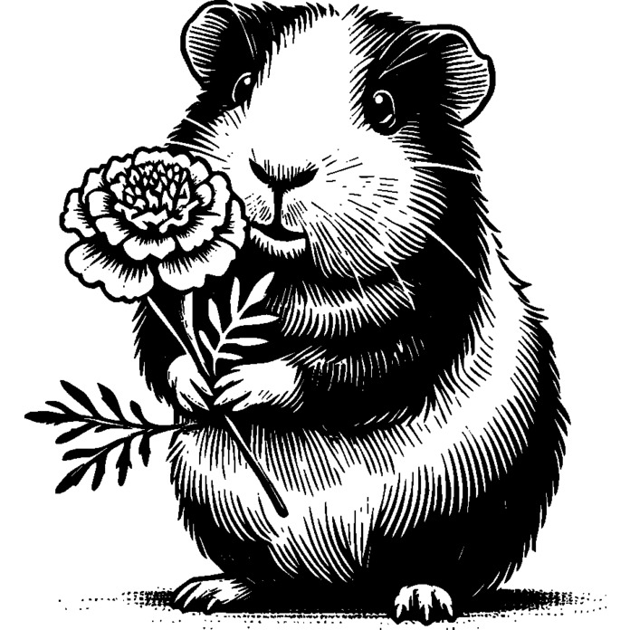 'Guinea Pig With Marigold' Unmounted Rubber Stamp - A8 - Craft Stamp for Scrapbooking, Card Making, Journals and Creative Projects (RS00060484)
