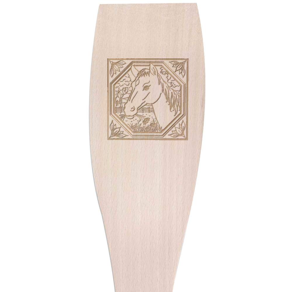 Large 'Square Horse Motif' Wooden Cooking Spatula (SA00002355)