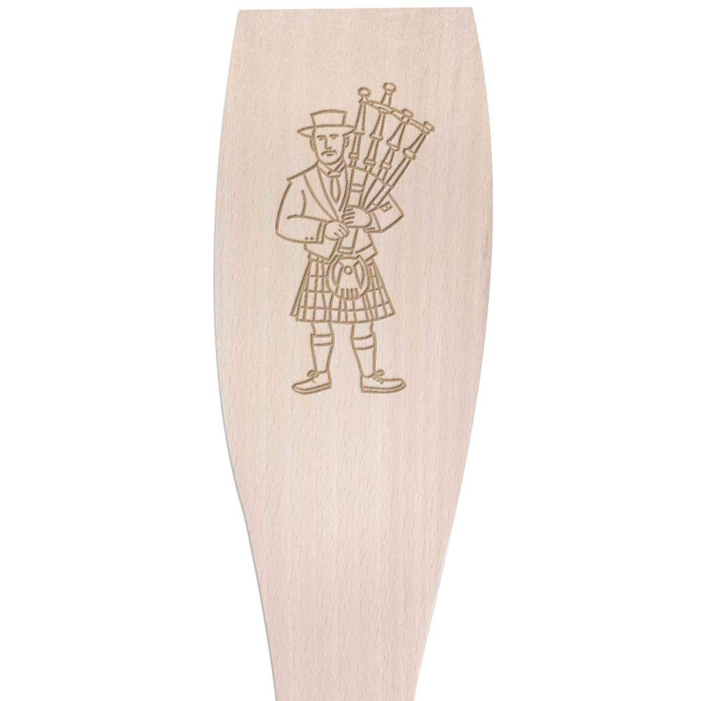'Scottish Man & Bagpipes' Wooden Cooking Spatula - 30cm - Kitchen Utensil for Frying, Stirring, Baking and Food Preparation (SA00020776)