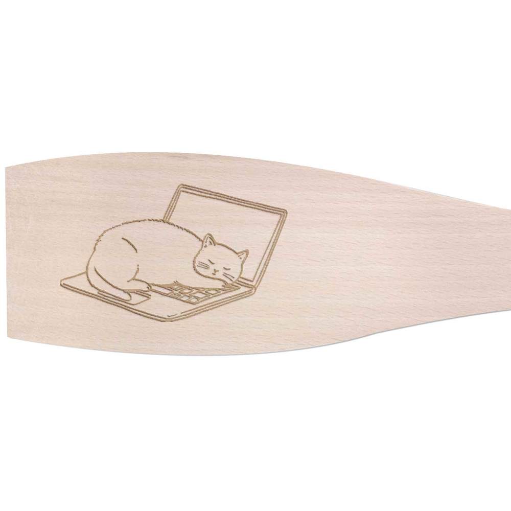 'Cat Sleeping On Laptop' Wooden Cooking Spatula - 30cm - Kitchen Utensil for Frying, Stirring, Baking and Food Preparation (SA00027843)