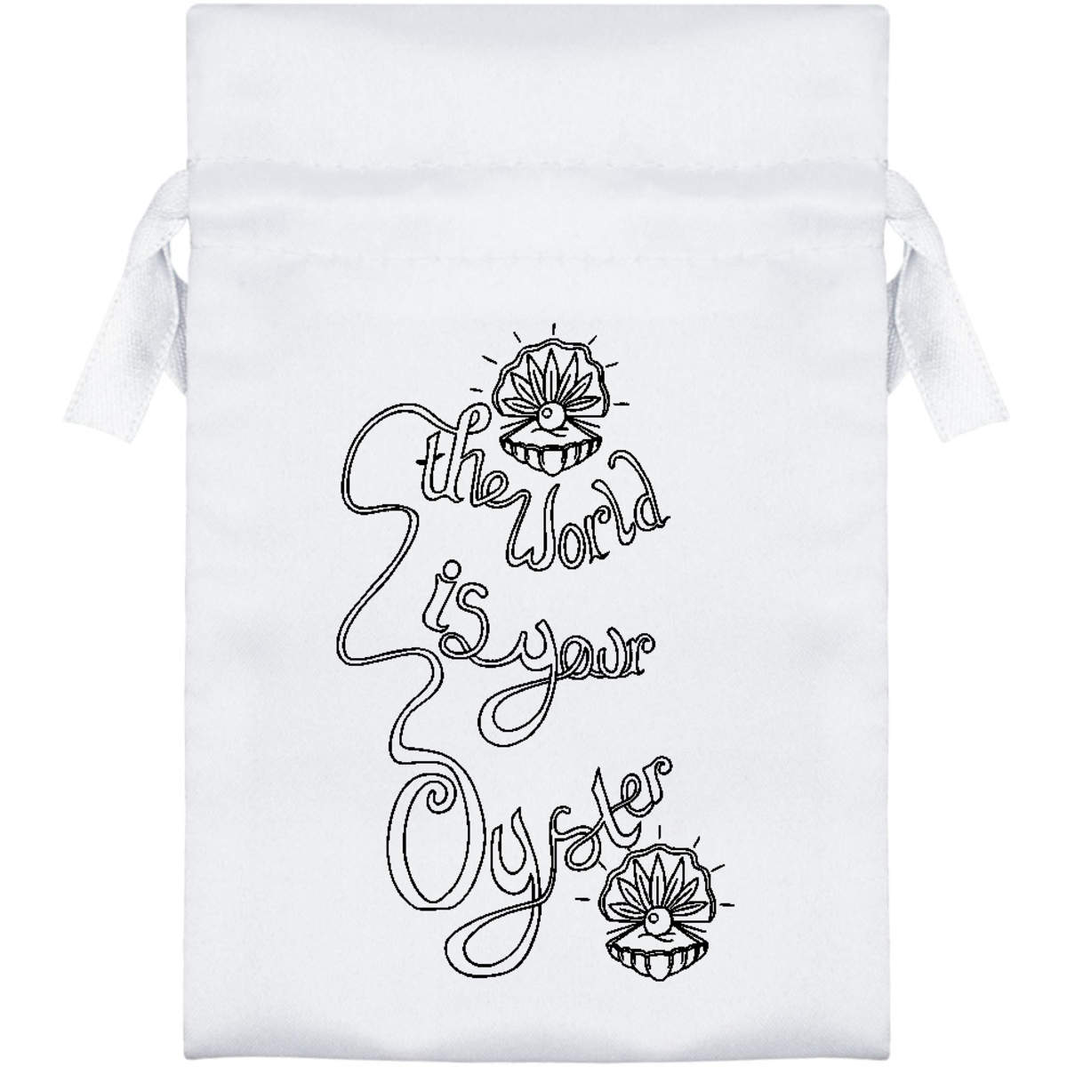 'The World Is Your Oyster' Satin Drawstring Gift Bag - Gift Pouch for Wedding Favours, Jewellery and Parties (SB008106)