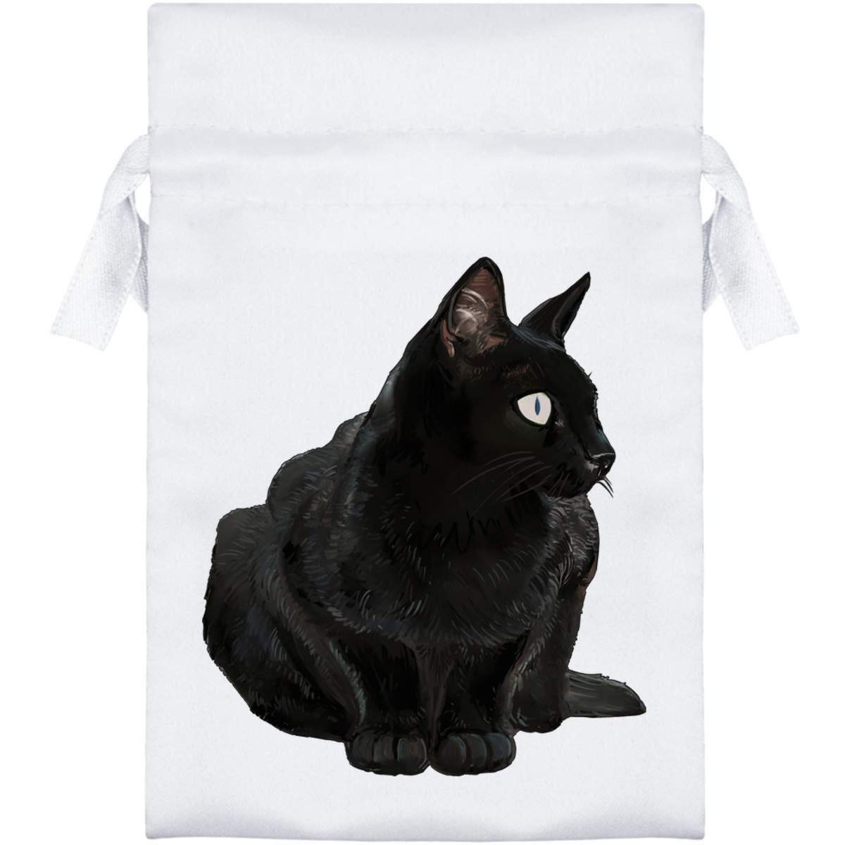 'Sitting Black Cat' Satin Drawstring Gift Bag - Gift Pouch for Wedding Favours, Jewellery and Parties (SB021873)