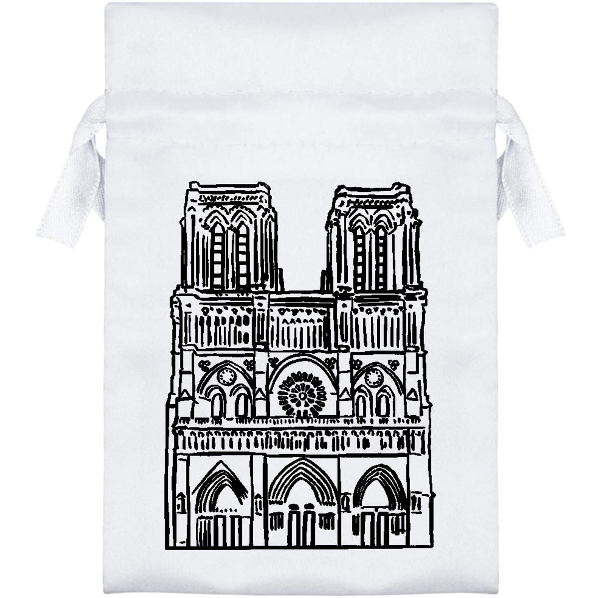 'Notre Dame Cathedral' Satin Drawstring Gift Bag - Gift Pouch for Wedding Favours, Jewellery and Parties (SB024050)
