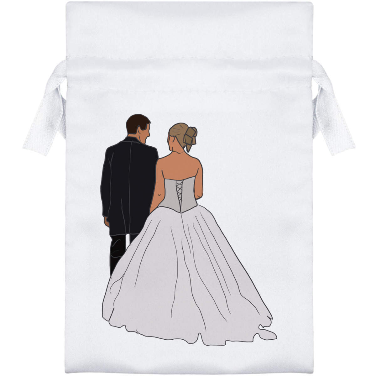 'Bride & Groom' Satin Drawstring Bag/Pouch (SB026449)