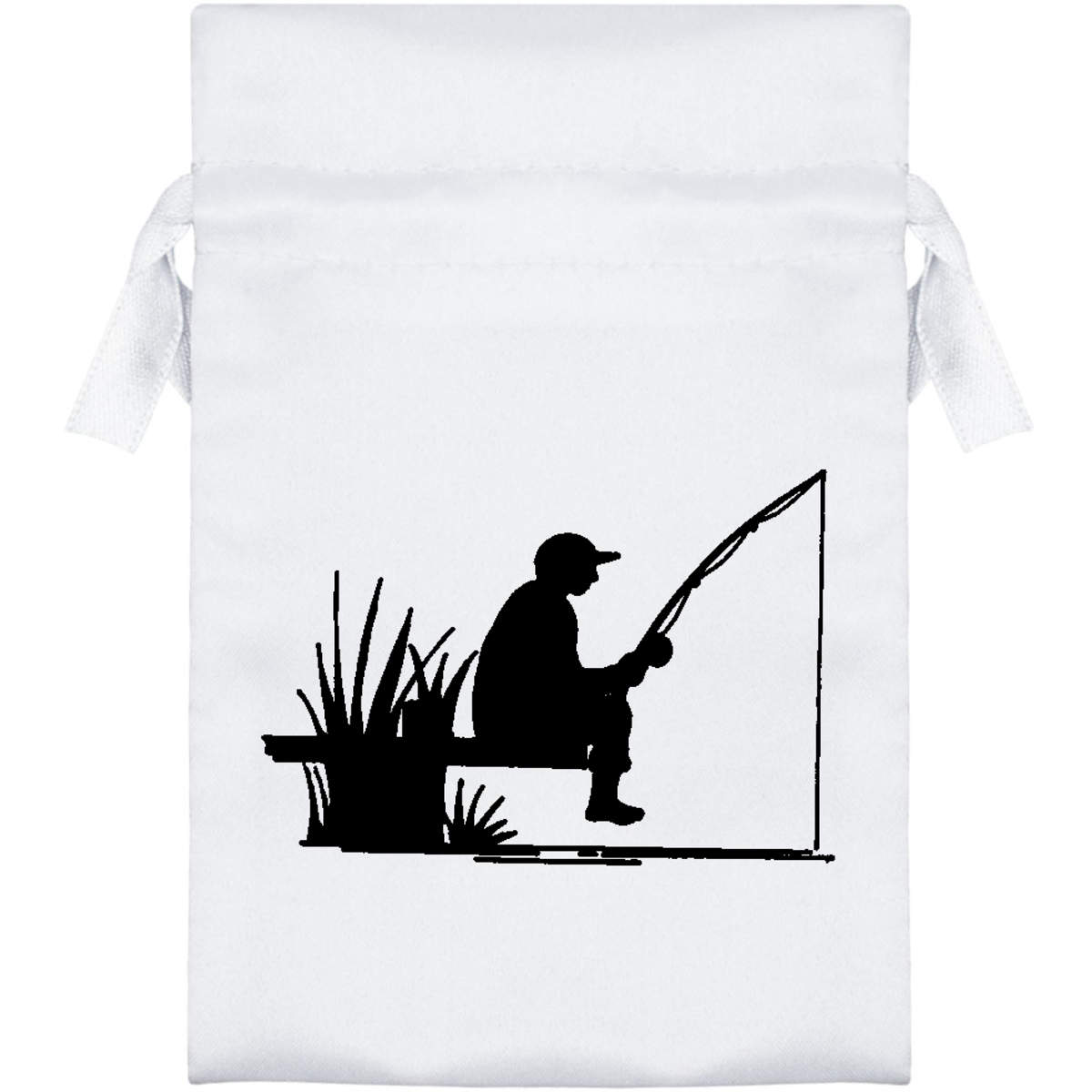 'Man Fishing Silhouette' Satin Drawstring Bag/Pouch (SB027515)