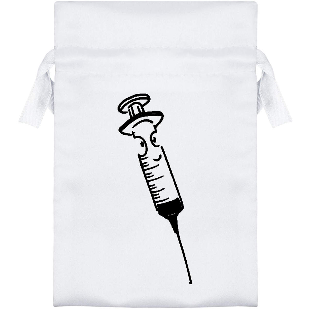 'Happy Medical Needle' Satin Drawstring Gift Bag - 10cm x 15cm - Pouch for Wedding Favours, Jewellery, Sweets and Parties (SB00039098)