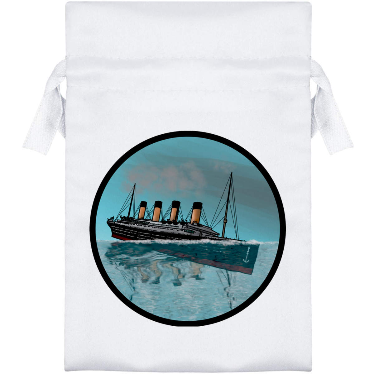 'Sinking Titanic Motif' Satin Drawstring Gift Bag - 10cm x 15cm - Legendary Ship Wreckage Ocean Scene - Pouch for Wedding Favours, Jewellery, Sweets and Parties (SB00039174)