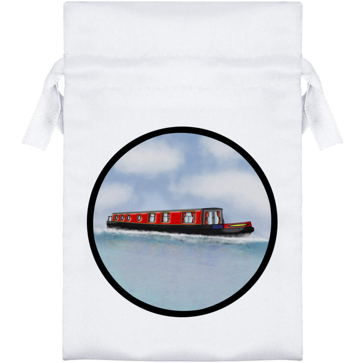 'Red Canal Boat Motif' Satin Drawstring Bag/Pouch (SB029359)