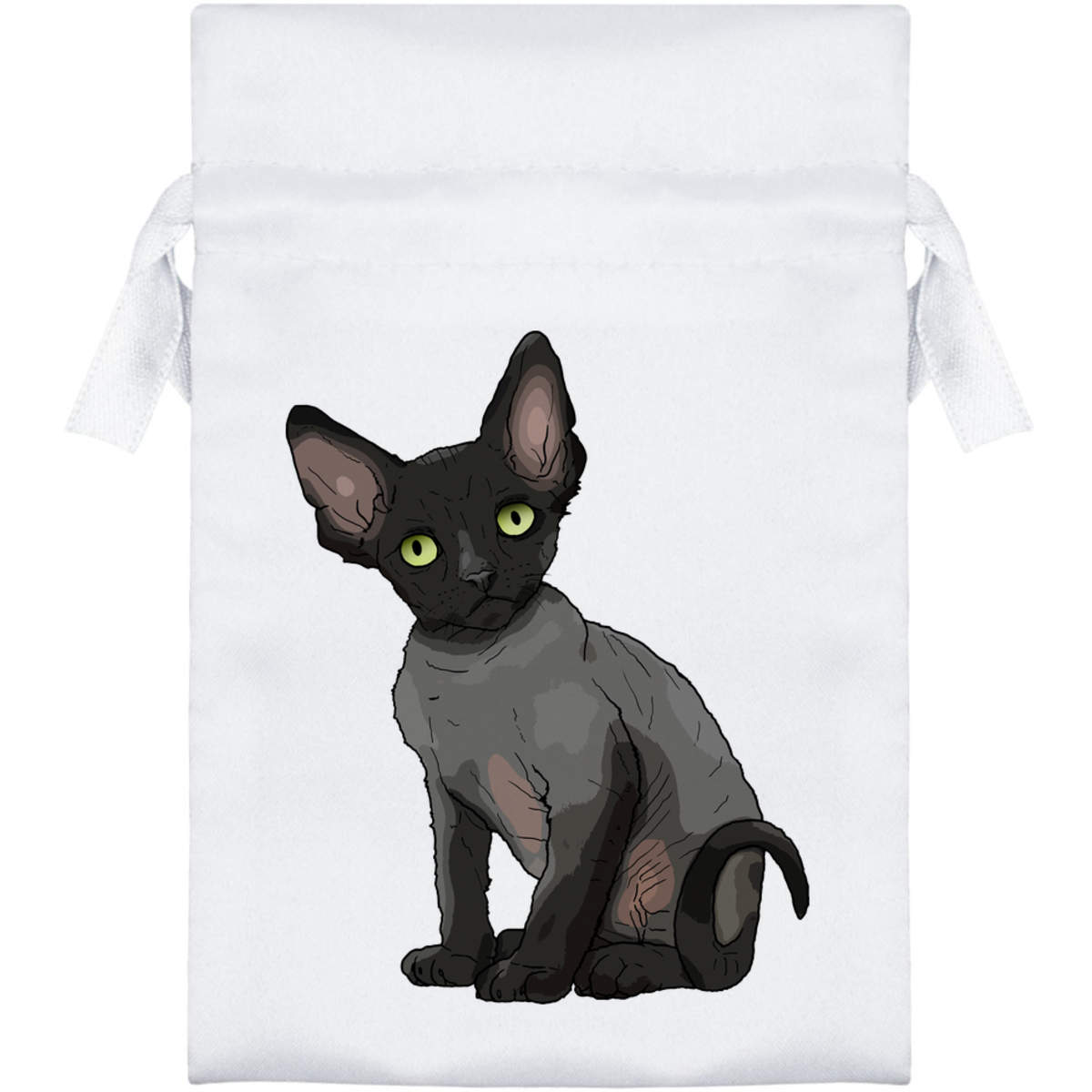 'Devon Rex Kitten' Satin Drawstring Gift Bag - 10cm x 15cm - Pouch for Wedding Favours, Jewellery, Sweets and Parties (SB00041554)
