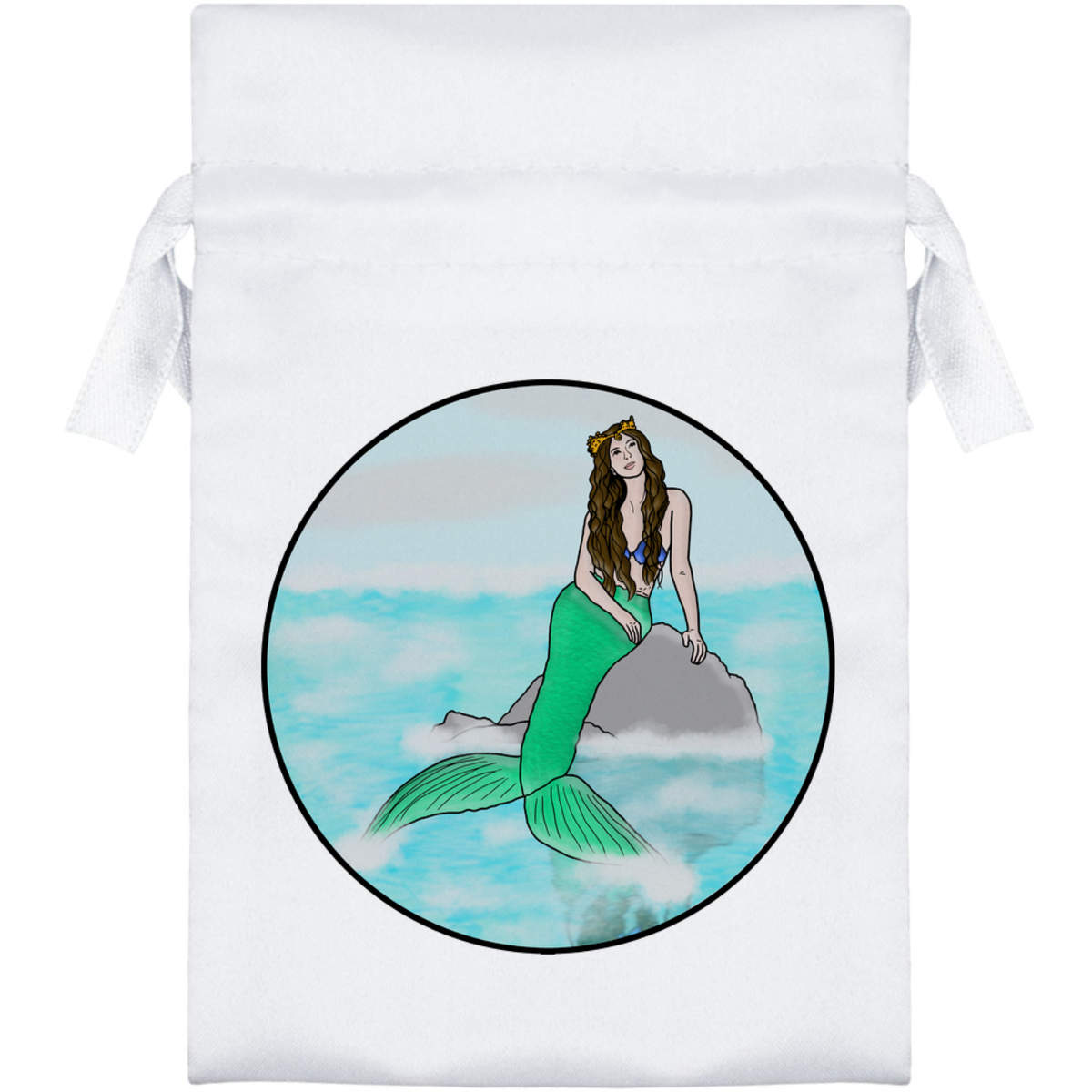 'Mermaid Motif' Satin Drawstring Gift Bag - Gift Pouch for Wedding Favours, Jewellery and Parties (SB029872)