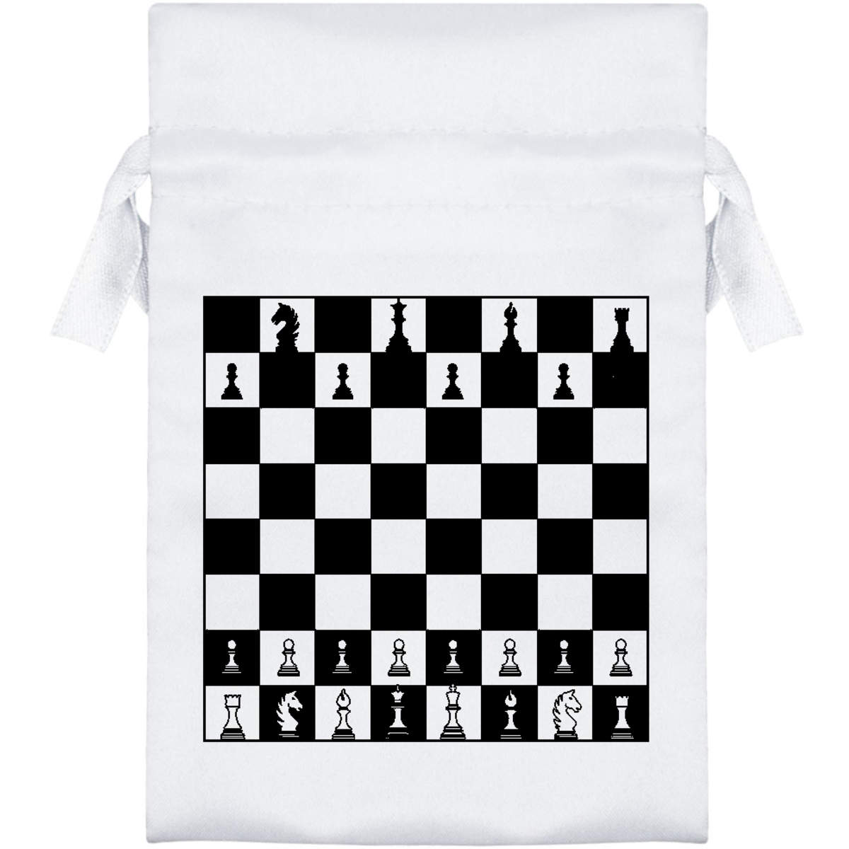 15cm 'Chess Board & Pieces' Satin Drawstring Bag / Pouch (SB00043270)