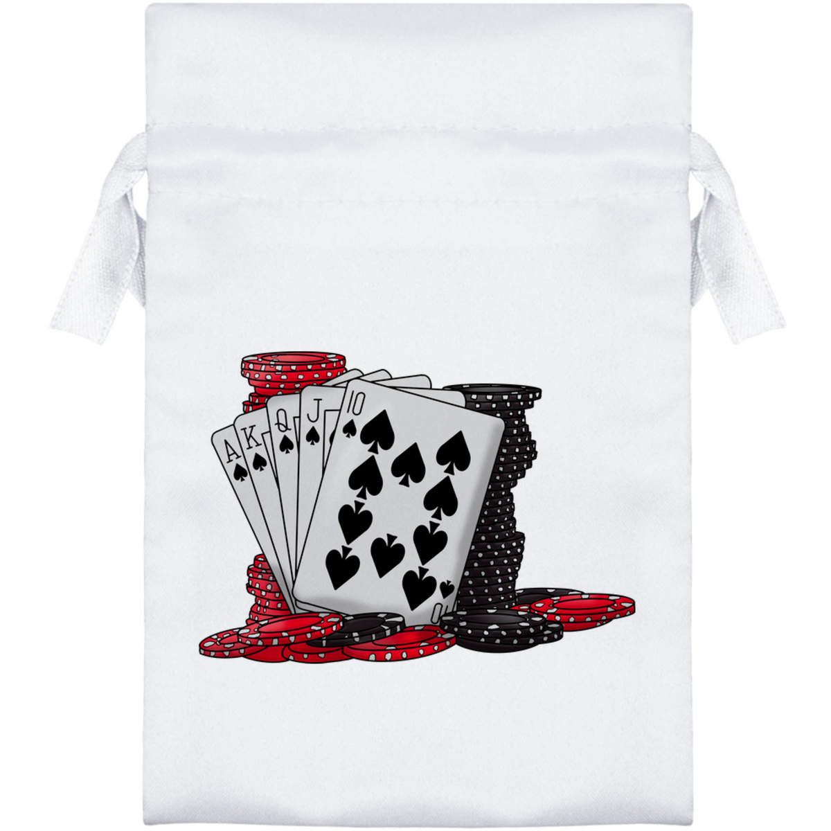 'Cards & Poker Chips' Satin Drawstring Gift Bag - 10cm x 15cm - Pouch for Wedding Favours, Jewellery, Sweets and Parties (SB00064670)