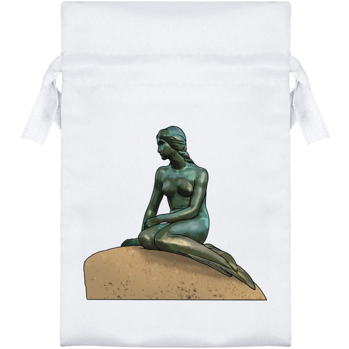 'Little Mermaid Statue' Satin Drawstring Gift Bag - 10cm x 15cm - Pouch for Wedding Favours, Jewellery, Sweets and Parties (SB00069730)