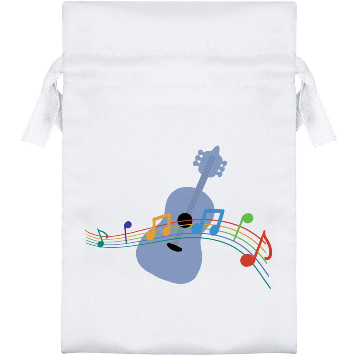 'Musical Notes with Guitar' Satin Drawstring Gift Bag - Gift Pouch for Wedding Favours, Jewellery and Parties (SB040739)