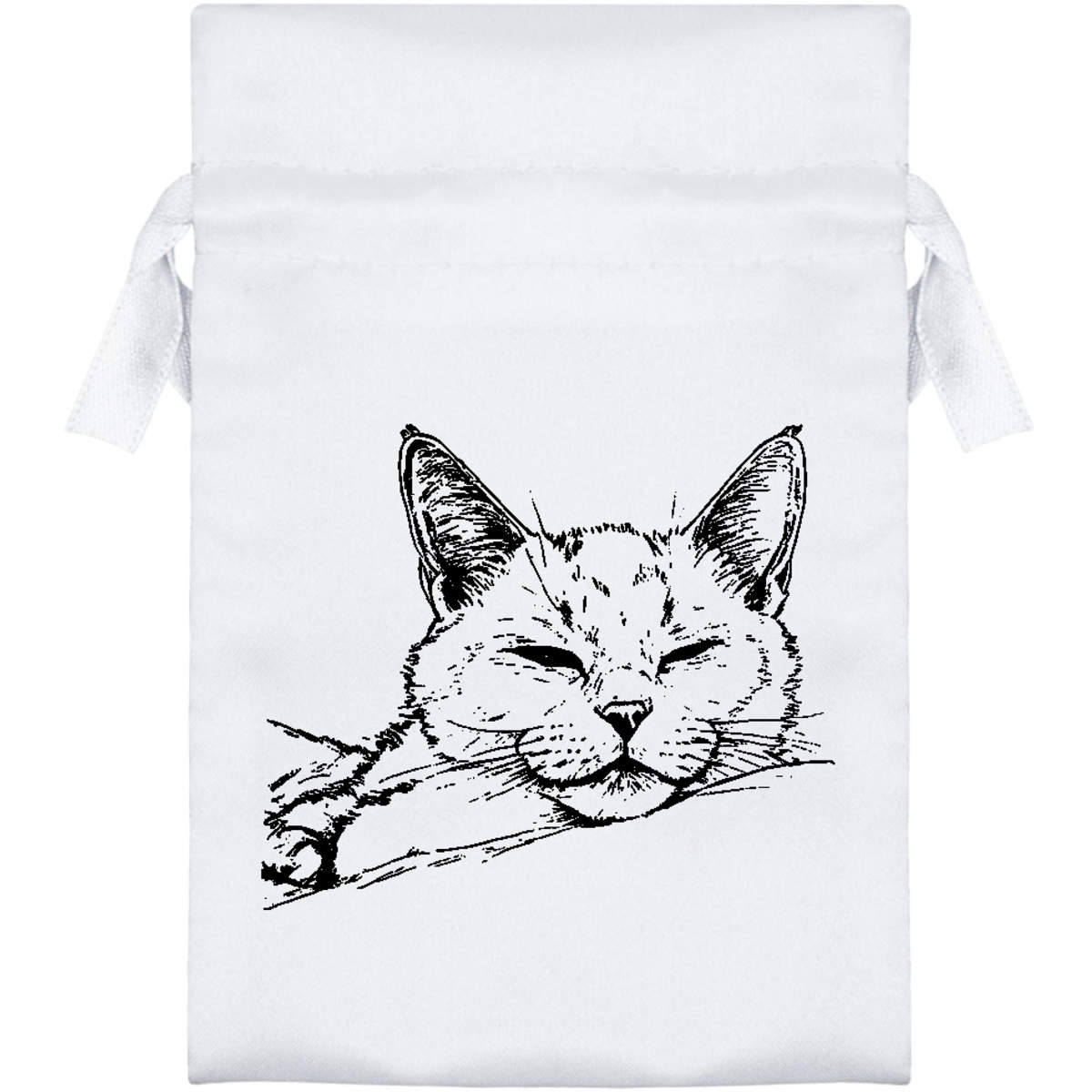 'Sleepy Cat' Satin Drawstring Bag/Pouch (SB048266)