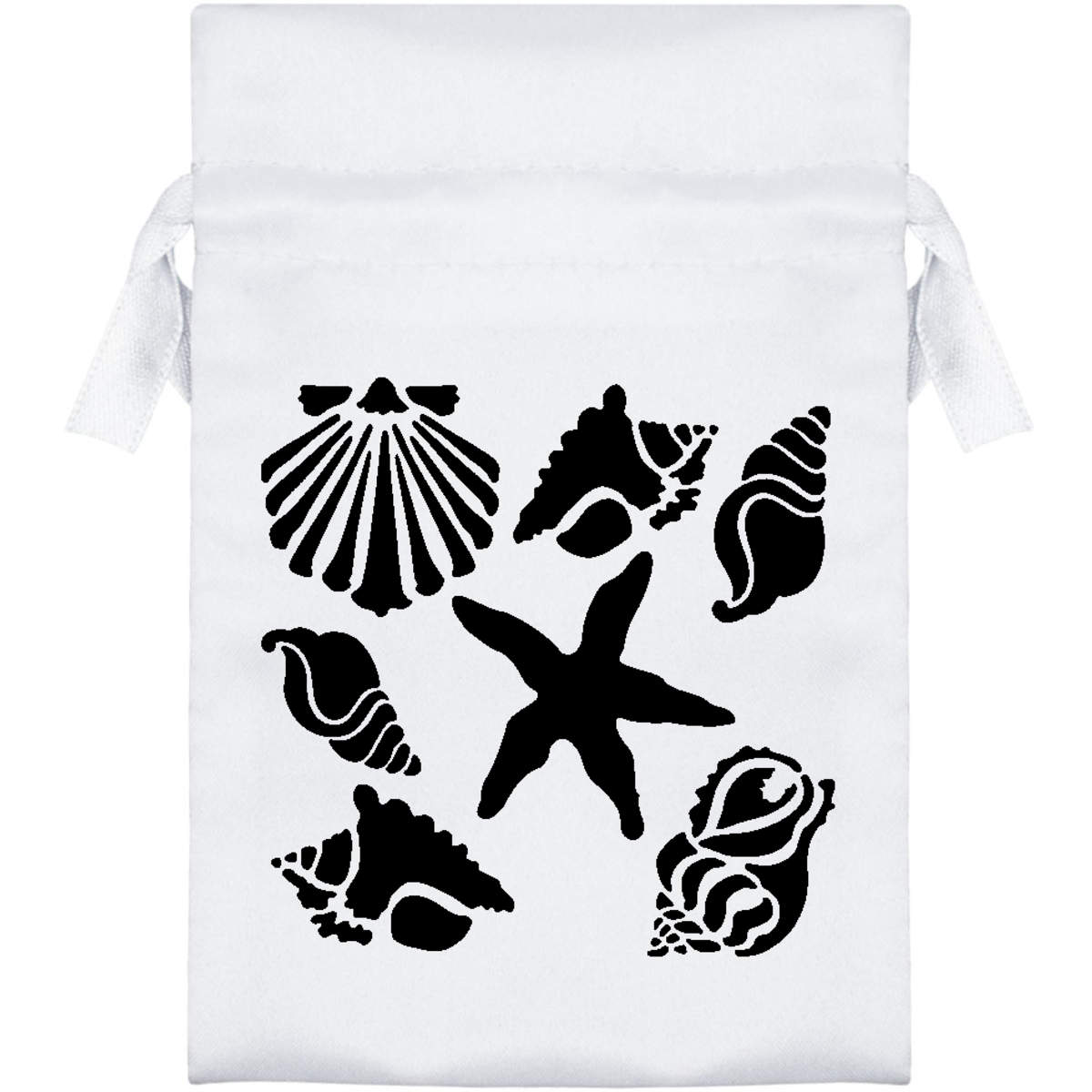 'Sea Shells & Starfish' Satin Drawstring Gift Bag - Gift Pouch for Wedding Favours, Jewellery and Parties (SB048660)