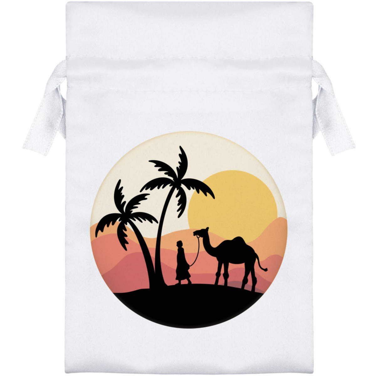 'Desert Camel Scene' Satin Drawstring Gift Bag - 10cm x 15cm - Pouch for Wedding Favours, Jewellery, Sweets and Parties (SB00100777)