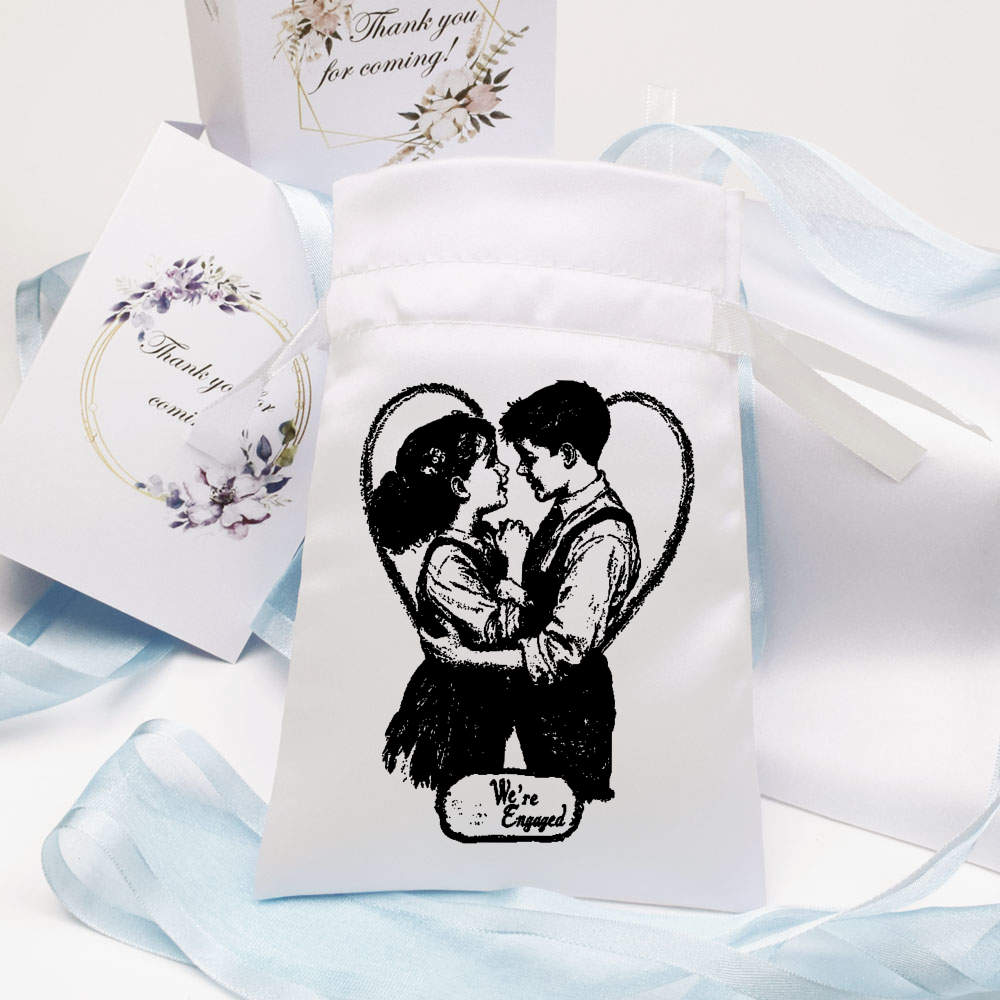 'We're Engaged Boy and Girl ' Satin Drawstring Bag/Pouch (SB049276) - Picture 8 of 25