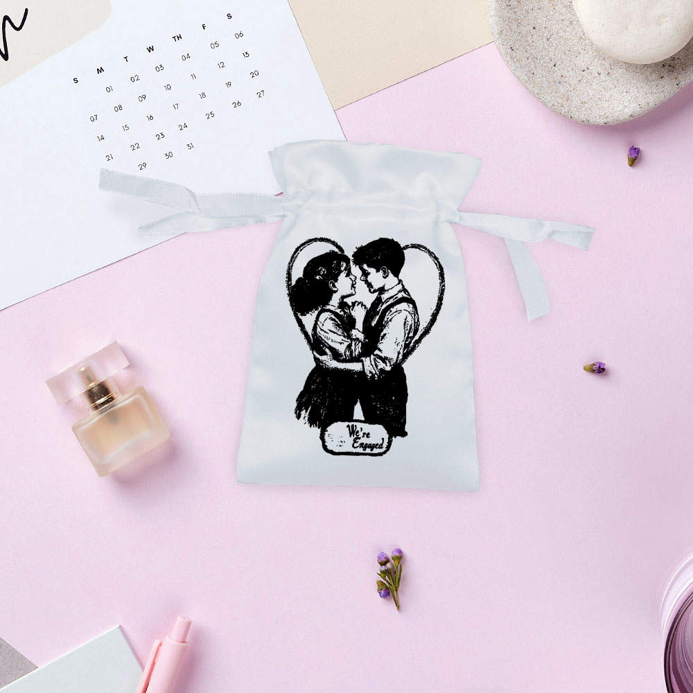 'We're Engaged Boy and Girl ' Satin Drawstring Bag/Pouch (SB049276) - Picture 9 of 25