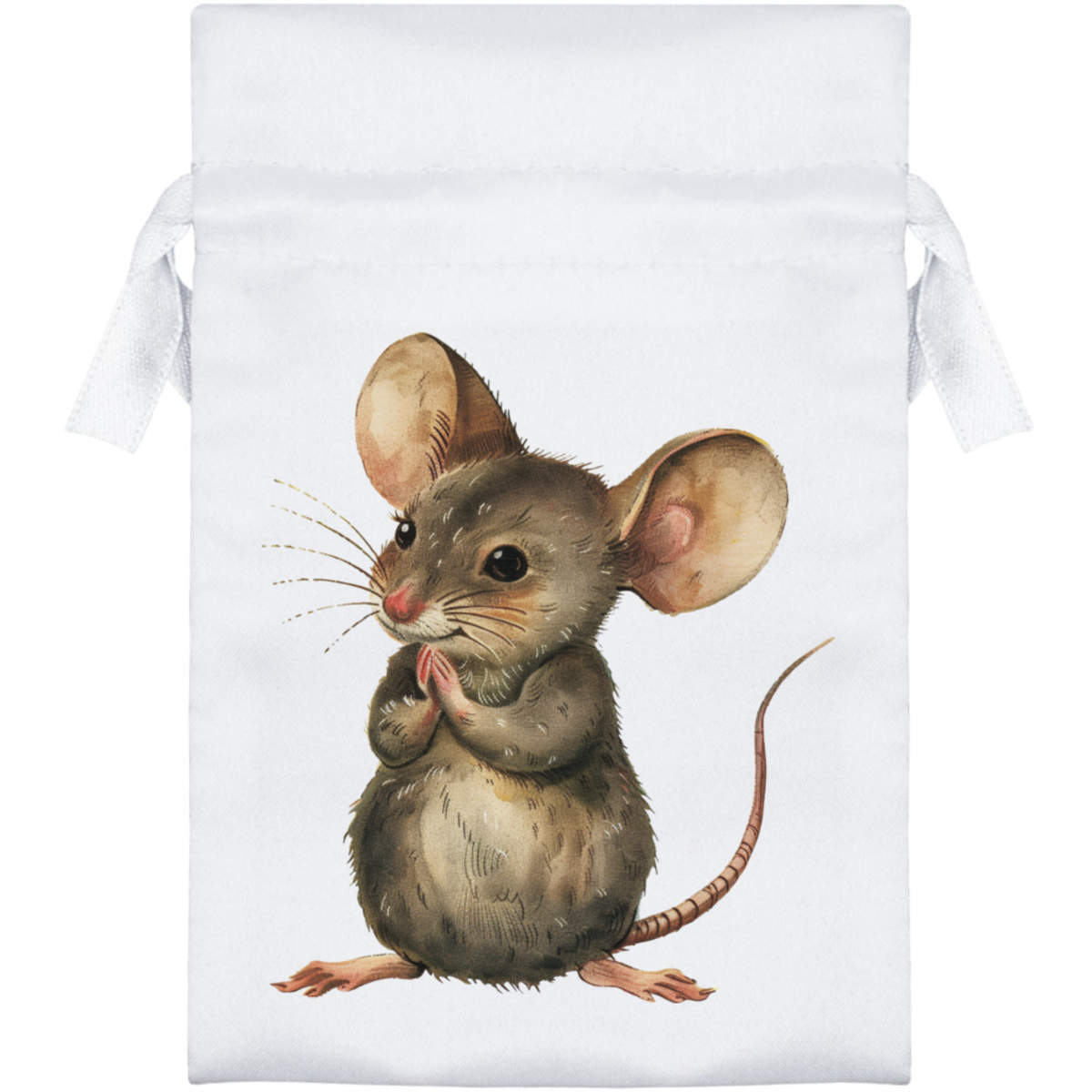 15cm 'Cute Happy Mouse' Satin Drawstring Bag / Pouch (SB00102233)