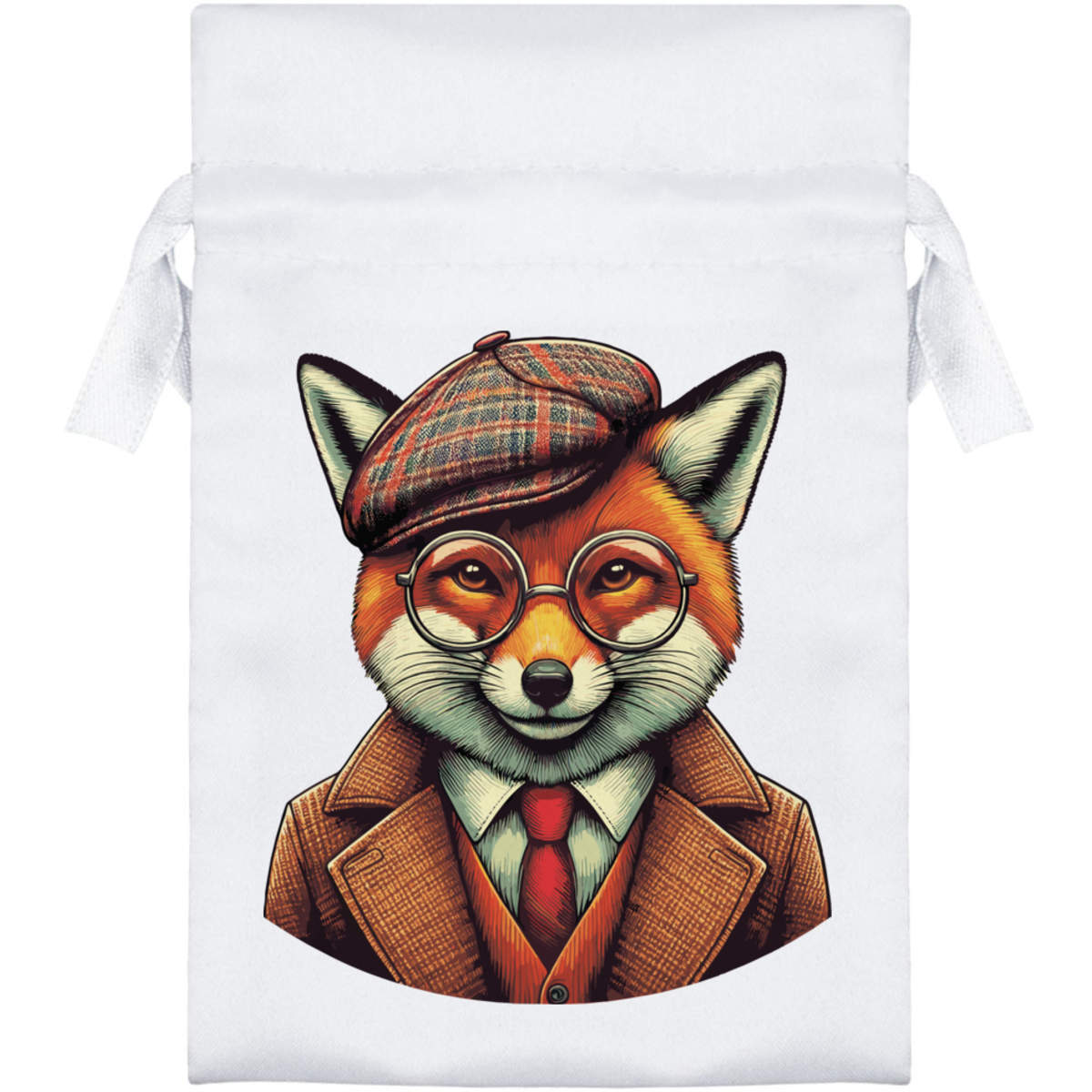 'Fox Wearing Tweed Suit' Satin Drawstring Bag/Pouch (SB049579)