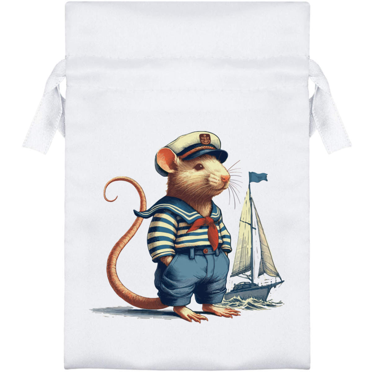 'Sailor Rat' Satin Drawstring Bag/Pouch (SB049704)
