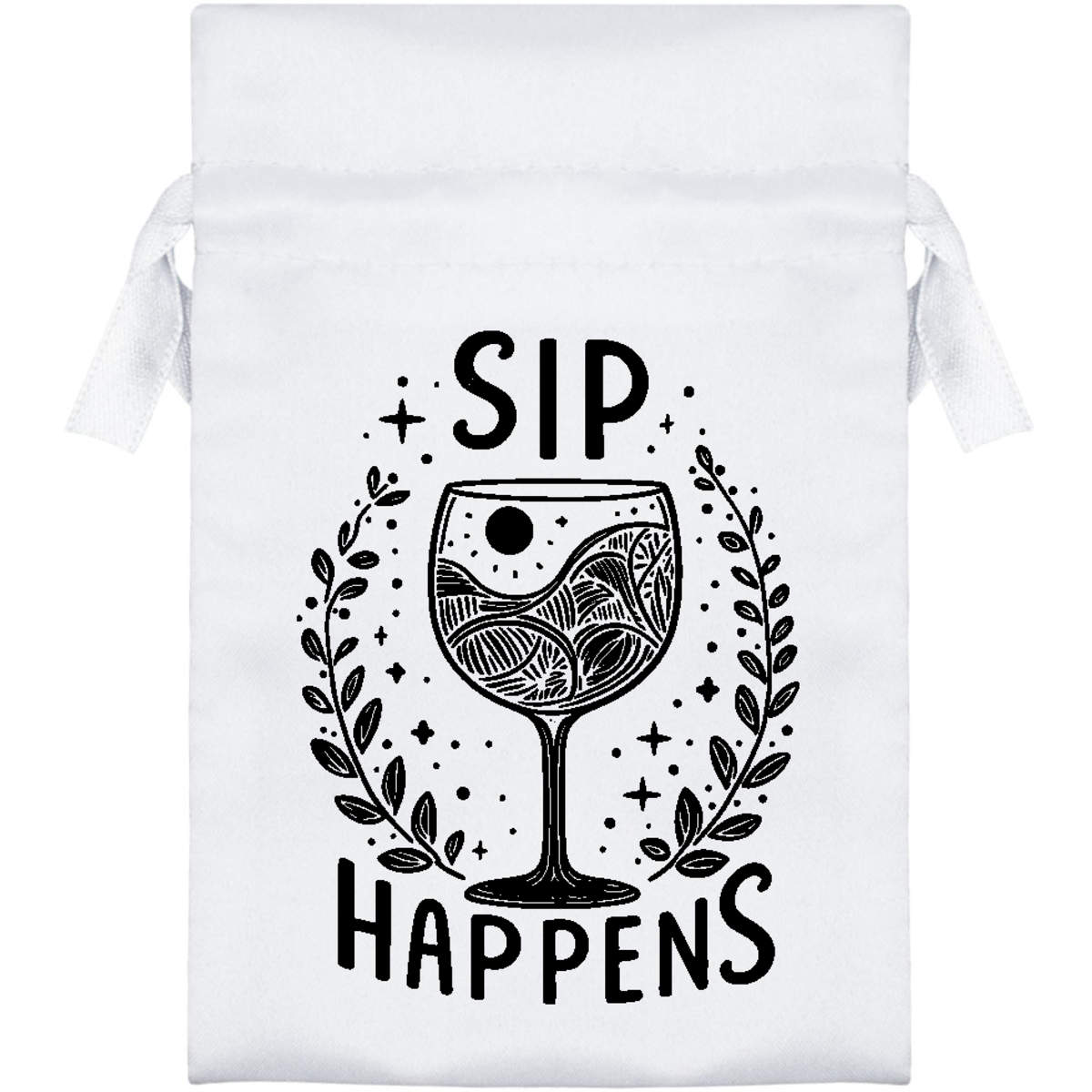 'Sip Happens' Satin Drawstring Bag/Pouch (SB049778)