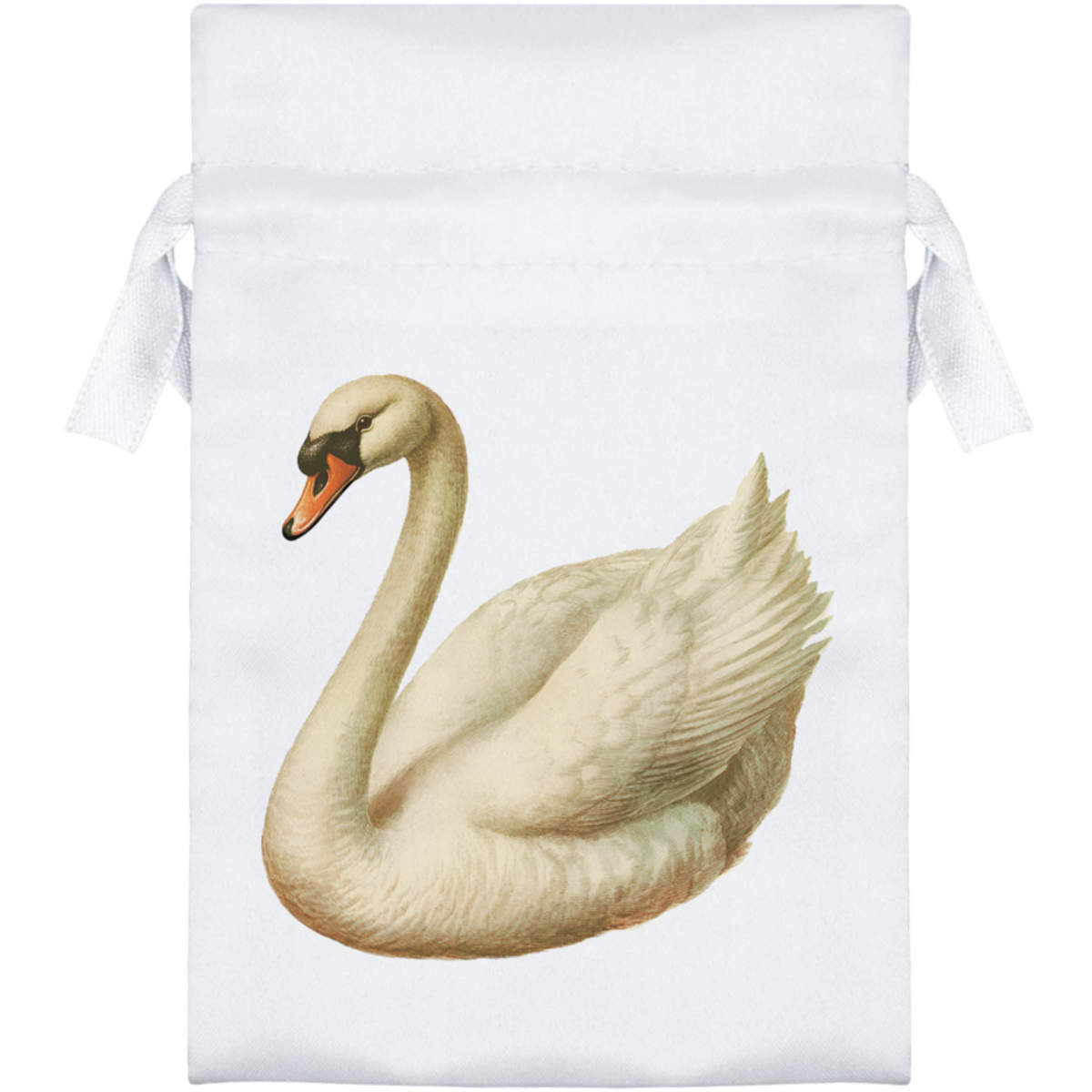 'White Swan ' Satin Drawstring Gift Bag - Gift Pouch for Wedding Favours, Jewellery and Parties (SB049942)