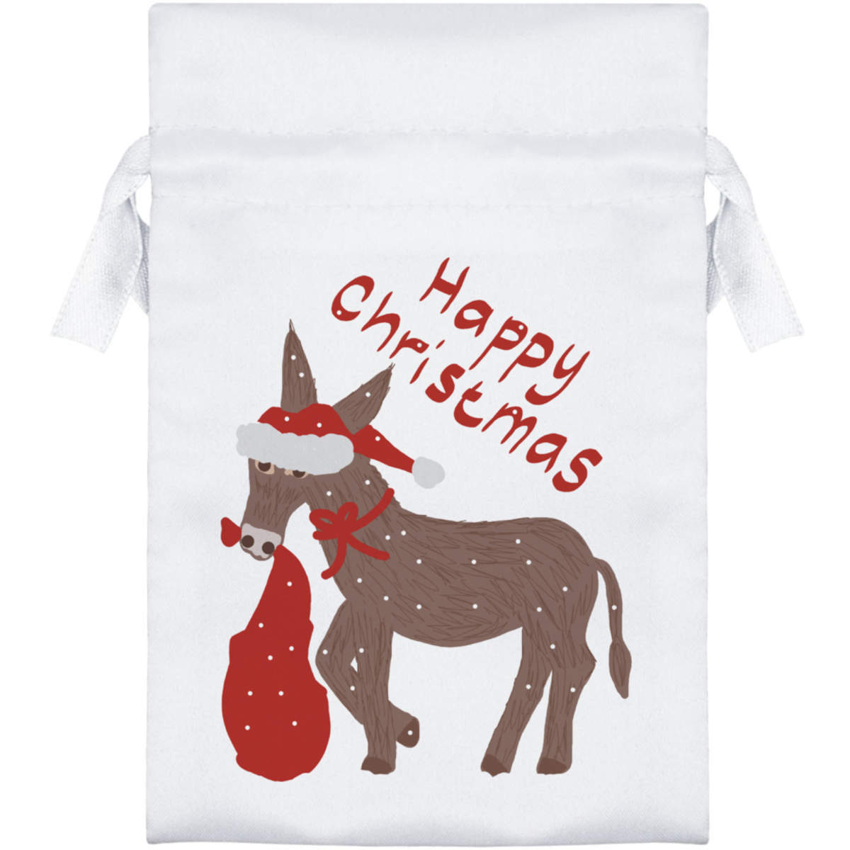 'Donkey Brings Christmas Gifts' Satin Drawstring Bag/Pouch (SB050338)