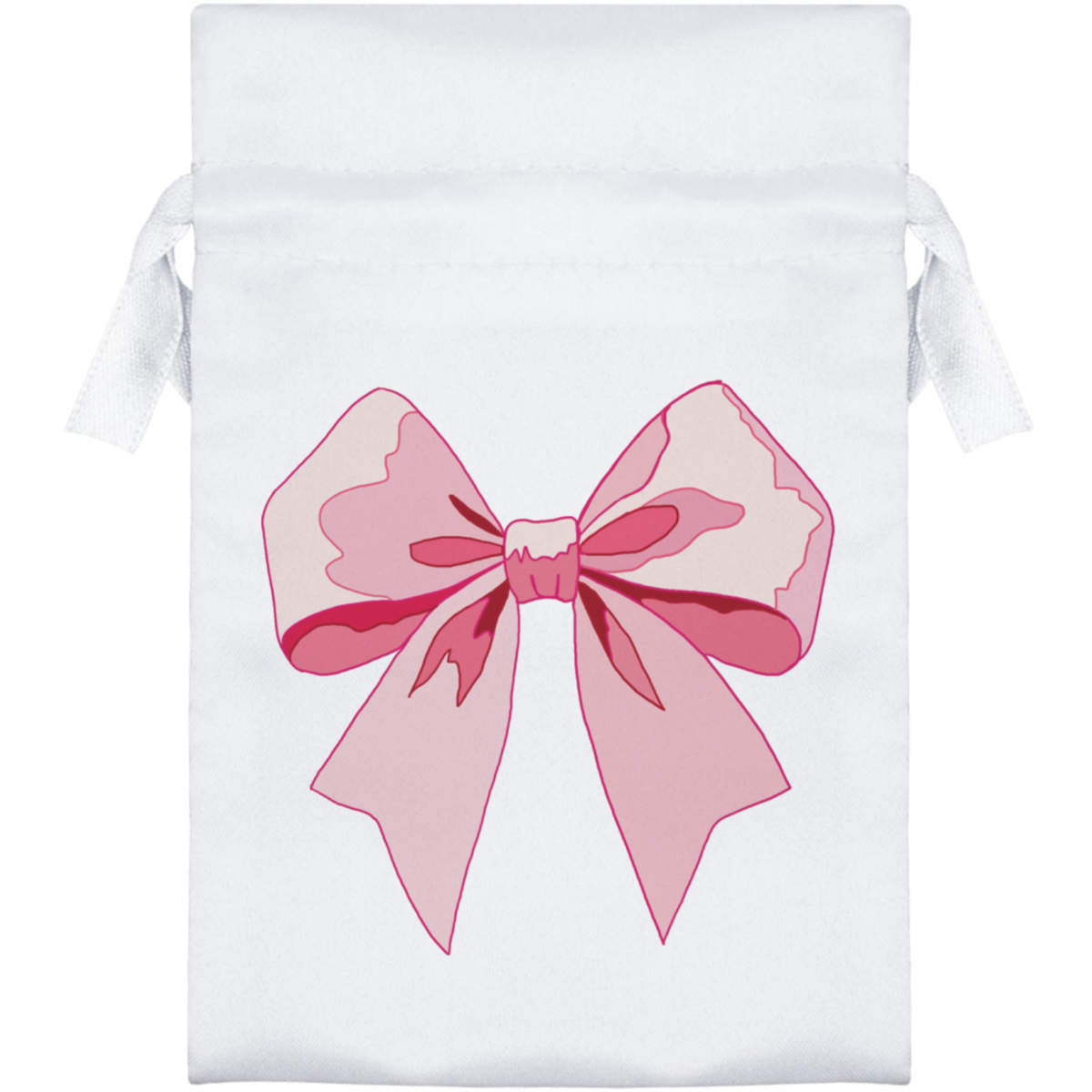 15cm 'Pink Bow' Satin Drawstring Bag / Pouch (SB00110089)