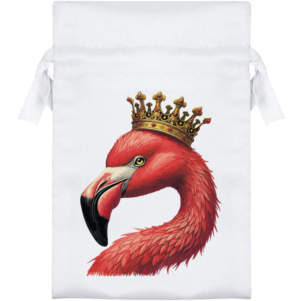 'Flamingo Wearing Crown' Satin Drawstring Bag/Pouch (SB051693)