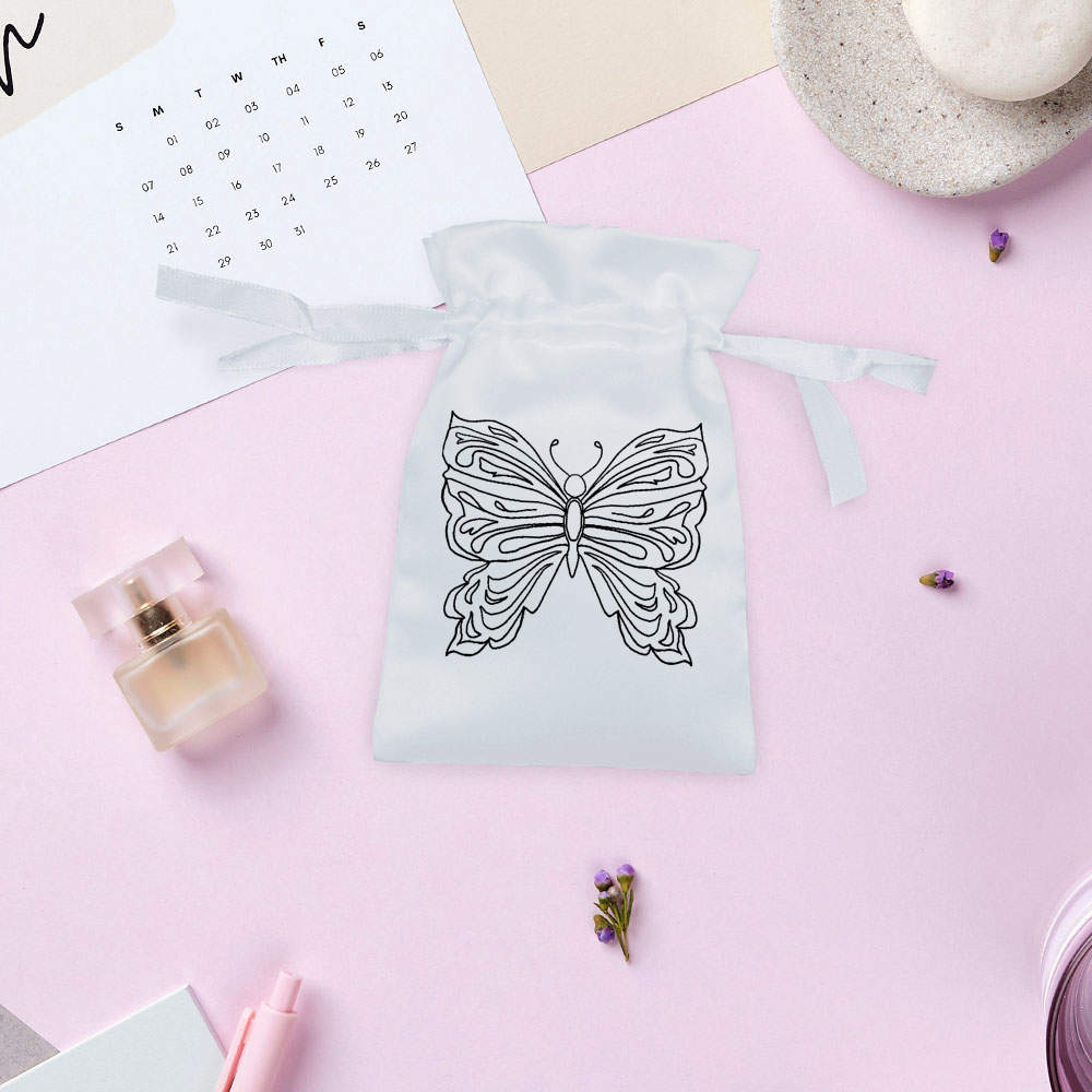 'Butterfly' Satin Drawstring Bag/Pouch (SB052029) - Picture 9 of 25