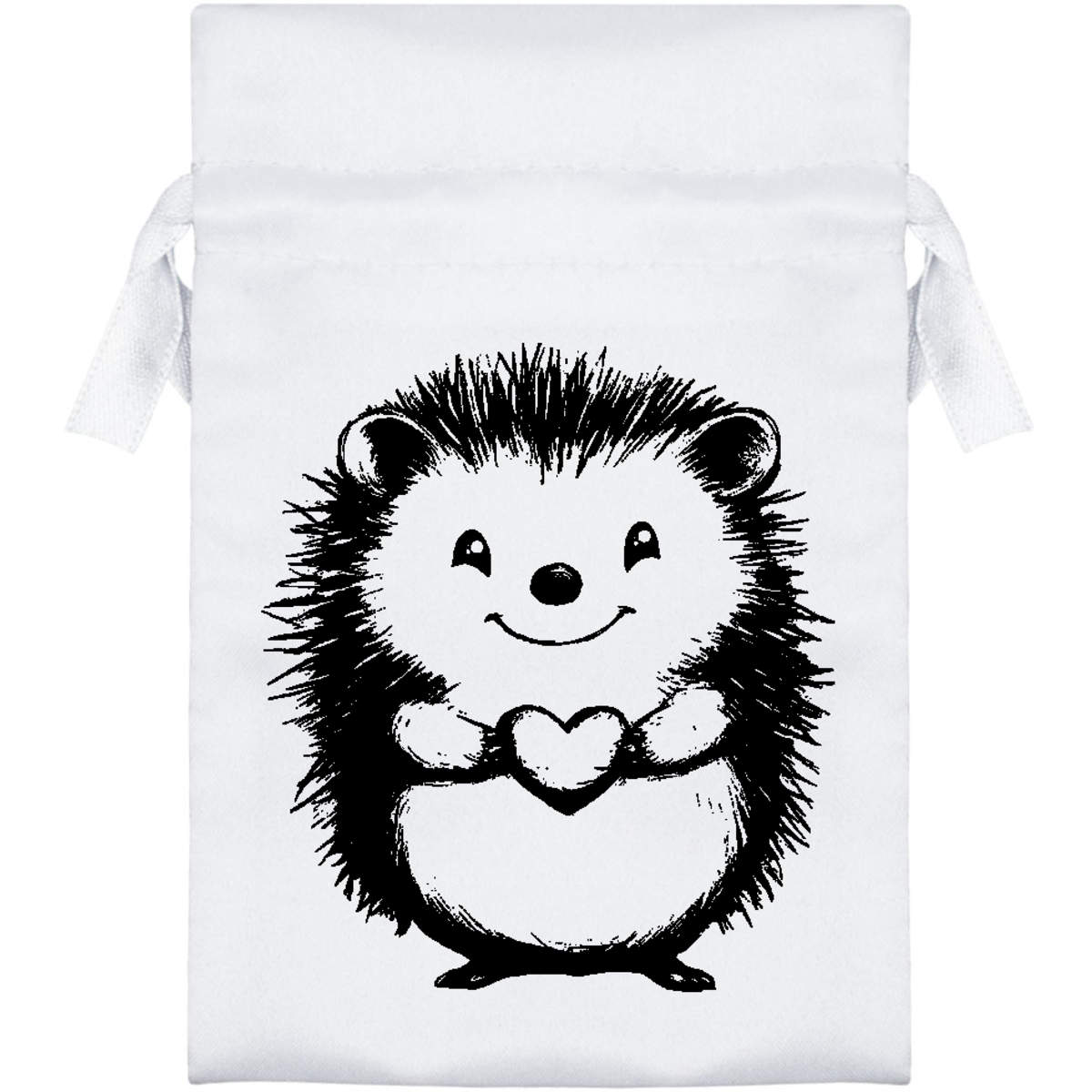 'Cute Hedgehog with Heart' Satin Drawstring Gift Bag - Gift Pouch for Wedding Favours, Jewellery and Parties (SB052182)